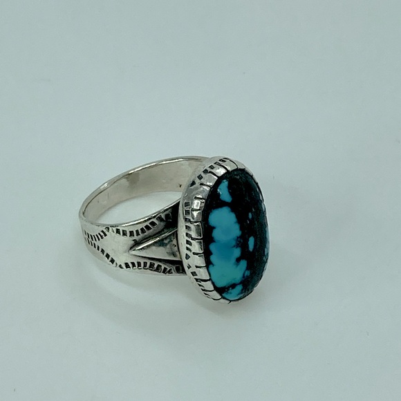 Vtg Sterling Turquoise Navajo Hand Stamped Ring Fred Harvey Era Sz 10 - Picture 7 of 13